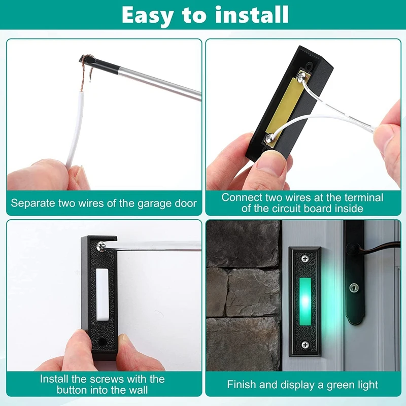 Tombol bel pintu kabel, pengganti Tombol cincin bel pintu terpasang di dinding dengan lampu LED, 1 buah