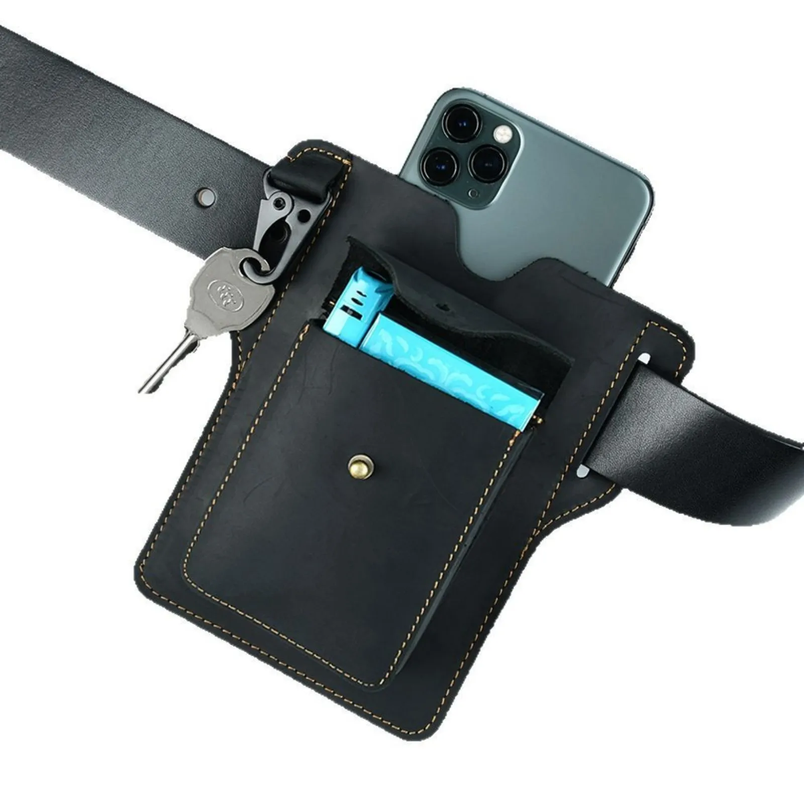 Genuine Leather Fanny Pack Belt Clip Cellphone Holster Holder Pouch for 6.7inch Phones, Vintage Phone Waist Bag Belt Bag