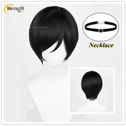 High Quality Ada Wong Synthetic Wig Anime Short 30cm Black Cosplay Wig With Necklace Heat Resistant Hair Party Wigs + A Wig Cap