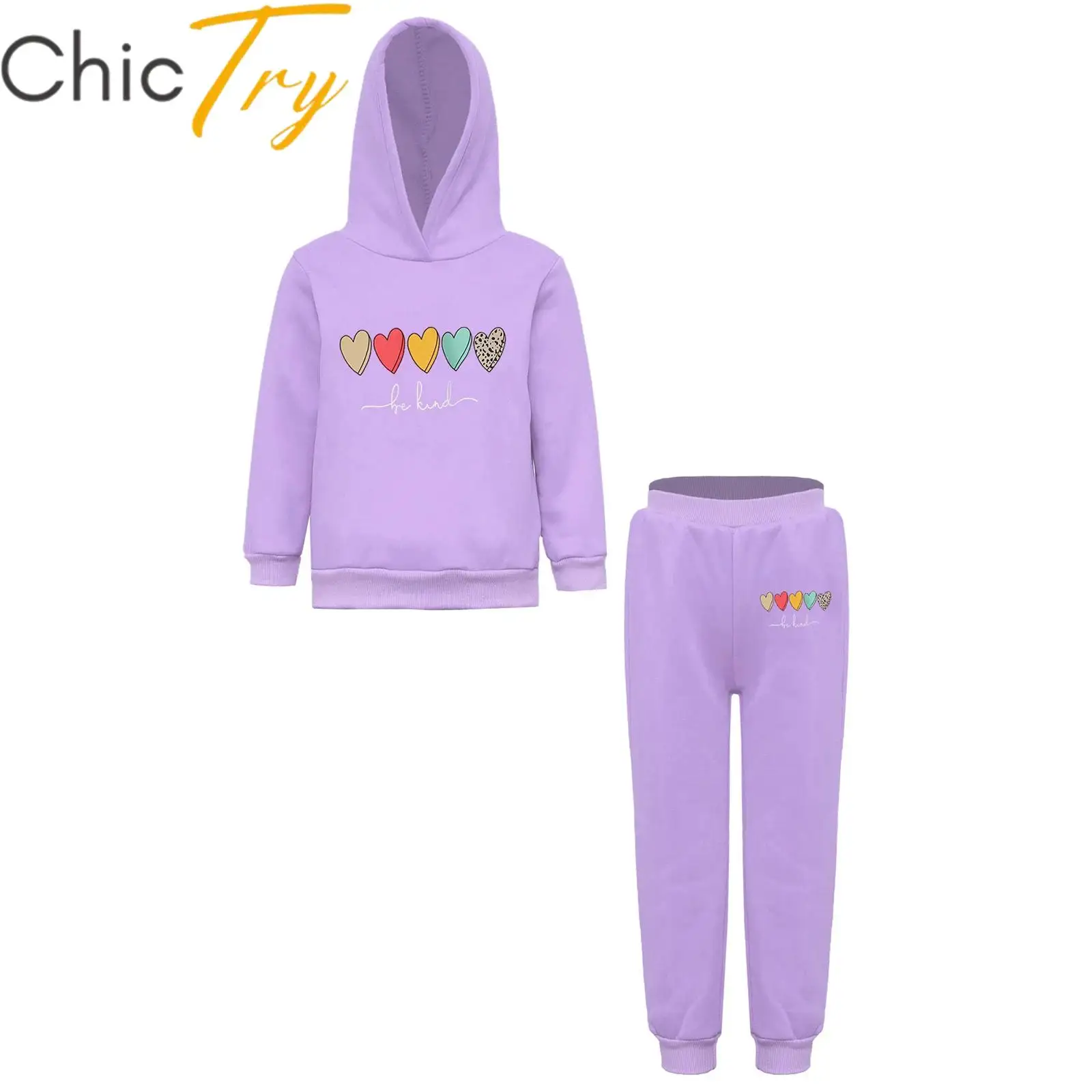 2Pcs Sports Outfits Girls Fall Winter Hoodie Set Kids Children Pullover Sweatshirt and Jogger Pants Athletic Tracksuit Workout