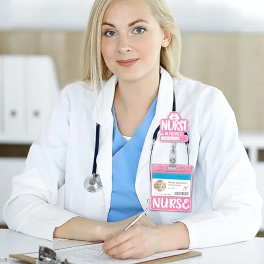 Oversized Badge Buddy Card Holder - Accessories Glitter Horizontal ID Identification Tags for Hospital Medical Work