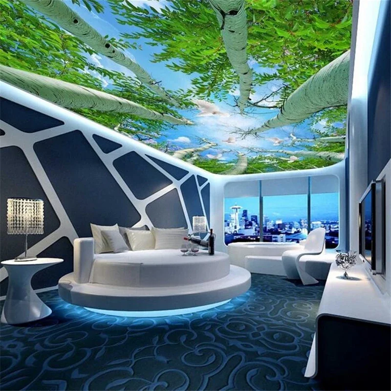 

Custom Wallpapers 3d Stereo Mural Super Green Forest Sky Ceiling Zenith Living Room Hotel wallpapers home decor papel de parede