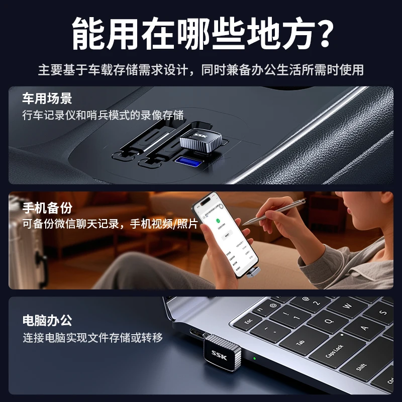 SSK Car USB Drive Recorder Car Dedicated USB Type-c Mobile Phone Computer Office USB HD Loop Recording External Storage