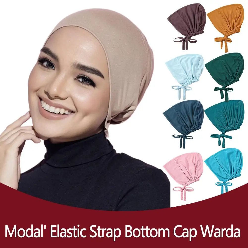 

2025 Elastic Elastic Strap Base Cap Adjustable Solid Headscarf Eid Skin-friendly Comfortable Headscarf Color Hat Touch Soft X1E1