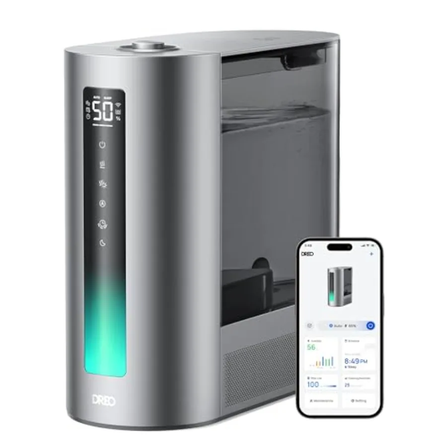 

Увлажнитель воздуха 6 л для спальни, умный, с функцией теплого и холодного тумана, для больших помещений, 60 часов бесшумной работы, для младенцев, с датчиком влажности и индикатором