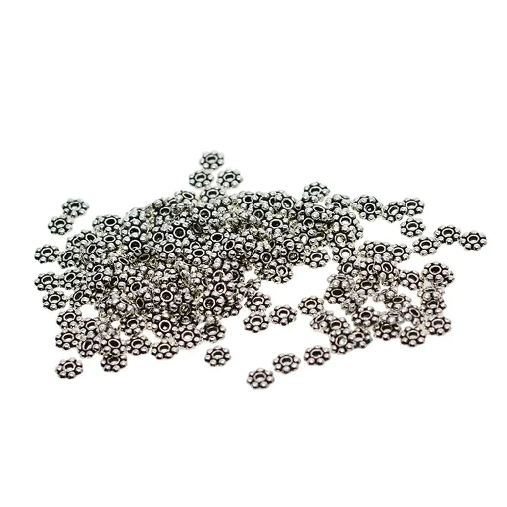 Tibetan Silver Snowflake Spacer Beads 4mm Metal Jewelry Parts for DIY Crafting Bracelets and Necklace Making