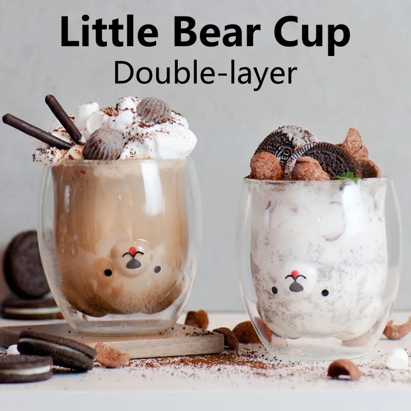 Little Bear Cup Creative Cartoon Animal tazza da caffè a doppio strato Milk Glass Lady Cute Cat Duck Dog regalo di natale tazza da latte