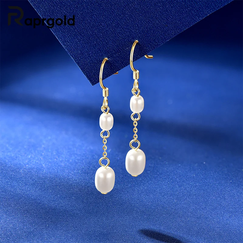 

RAPRGOLD Oval Shell Beads Pearl Stud Earrings For Women Girl's Real 925 Sterling Silver Hook Earring Wedding Party Jewelry Gifts