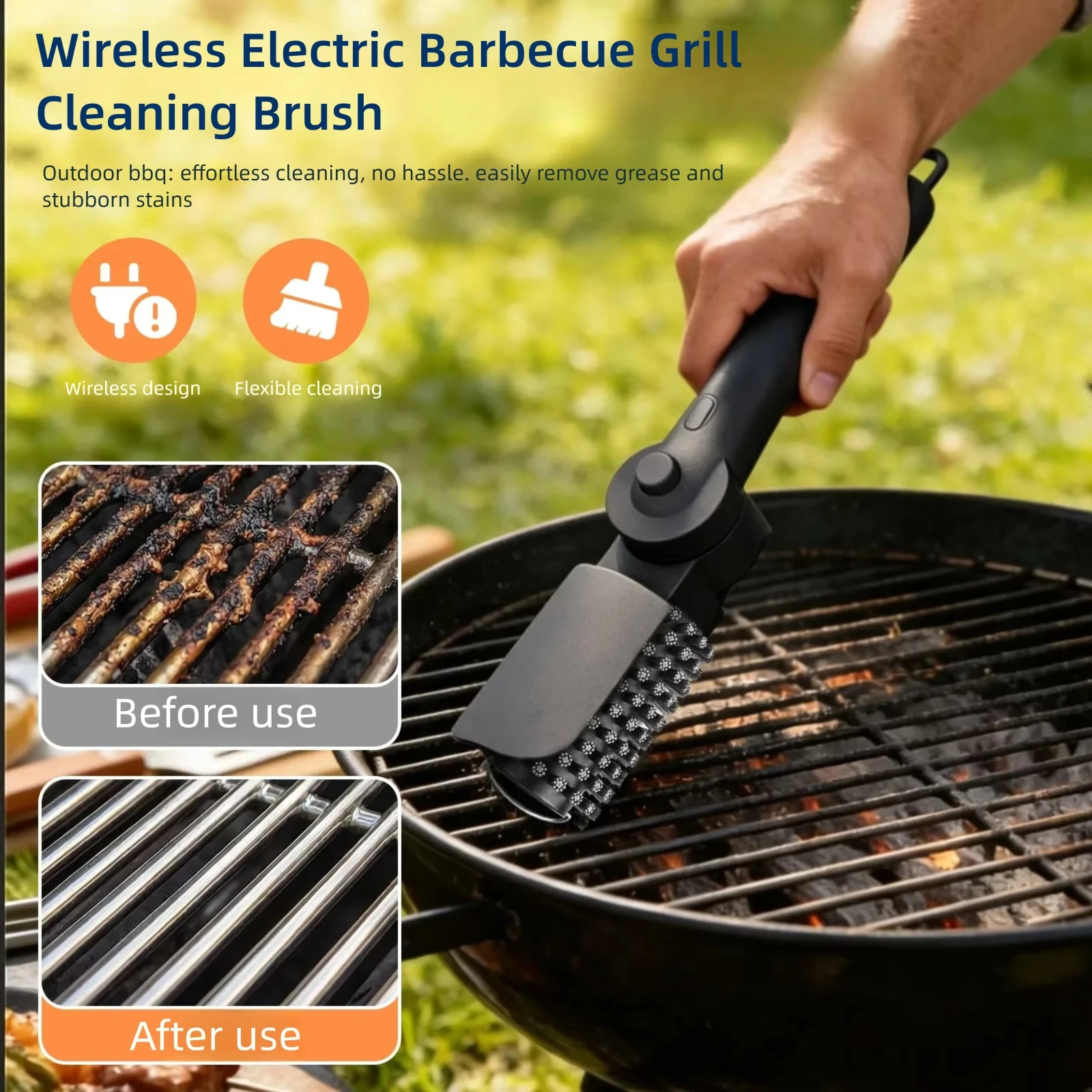 Electric Barbecue Brush For Cleaning Grill With Heavy Oil Stains Drum For Outdoor Cleaning Replaceable Head Rechargeable Use