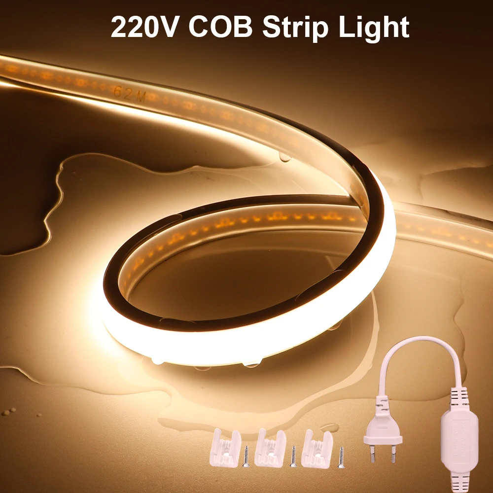 

1-100M COB LED Strip Lights 288leds/M High Bright 220V CRI RA90 Outdoor Lamp Waterproof FOB LED Tape EU Plug Garden Room Decor