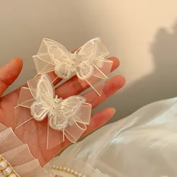 Dreamy Butterfly Hair Clip White Lace Bow Hairpin for Girls Moving Wing Barrettes Women Party Hair Accessories Styling Tools