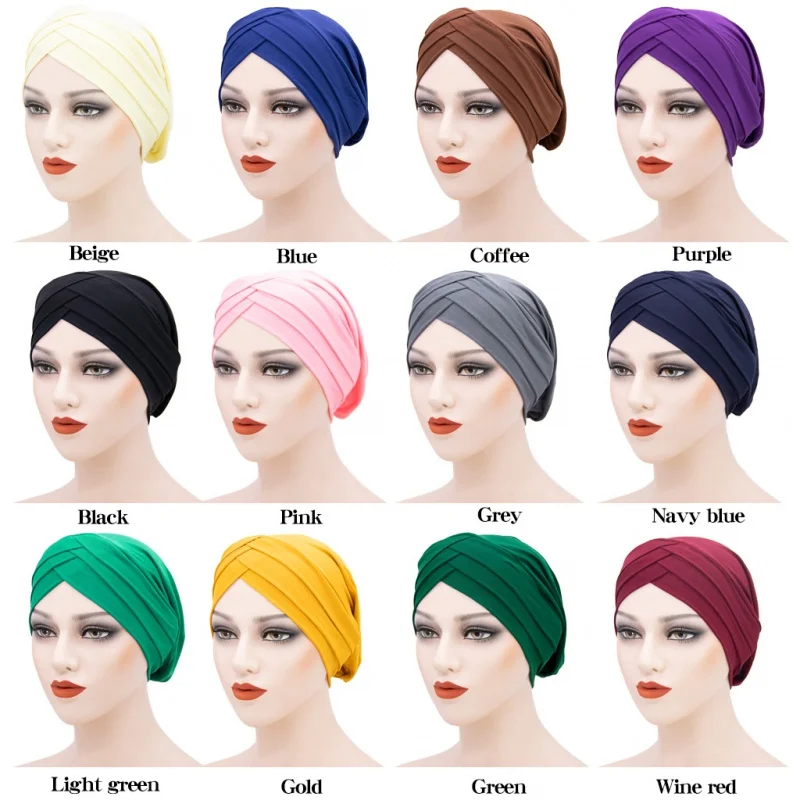 Exclusive for Cross-Border Cap New Solid Color Three Brim Turban Factory Direct Sales Muslim Kerchief