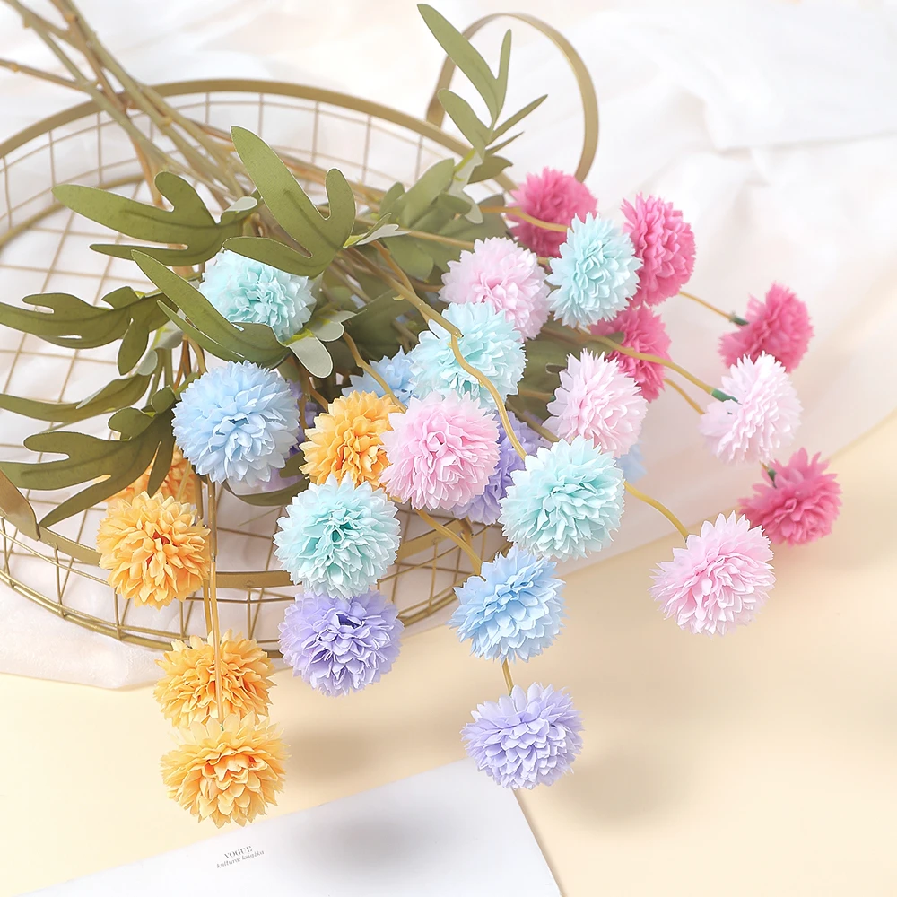 

1Pcs 5 Heads Silk Dandelion Artificial Flowers Bouquet Home Decor Wedding Decoration Fake Flowers Ball Chrysanthemum Long Branch
