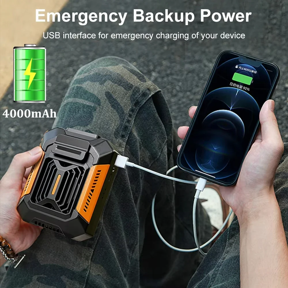 Personal Belt Clip Fan Portable Power Bank Flashlight Wearable Personal Fan Hanging Neck Fan for Outdoor Works Hiking Camping