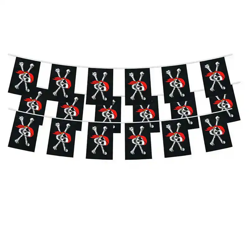 

20PCS Pirate Flag Skull Cross Bones 14x21cm Blackjack Jolly Roger Hanging String Custom Black Flags Banner Home Party Decoration