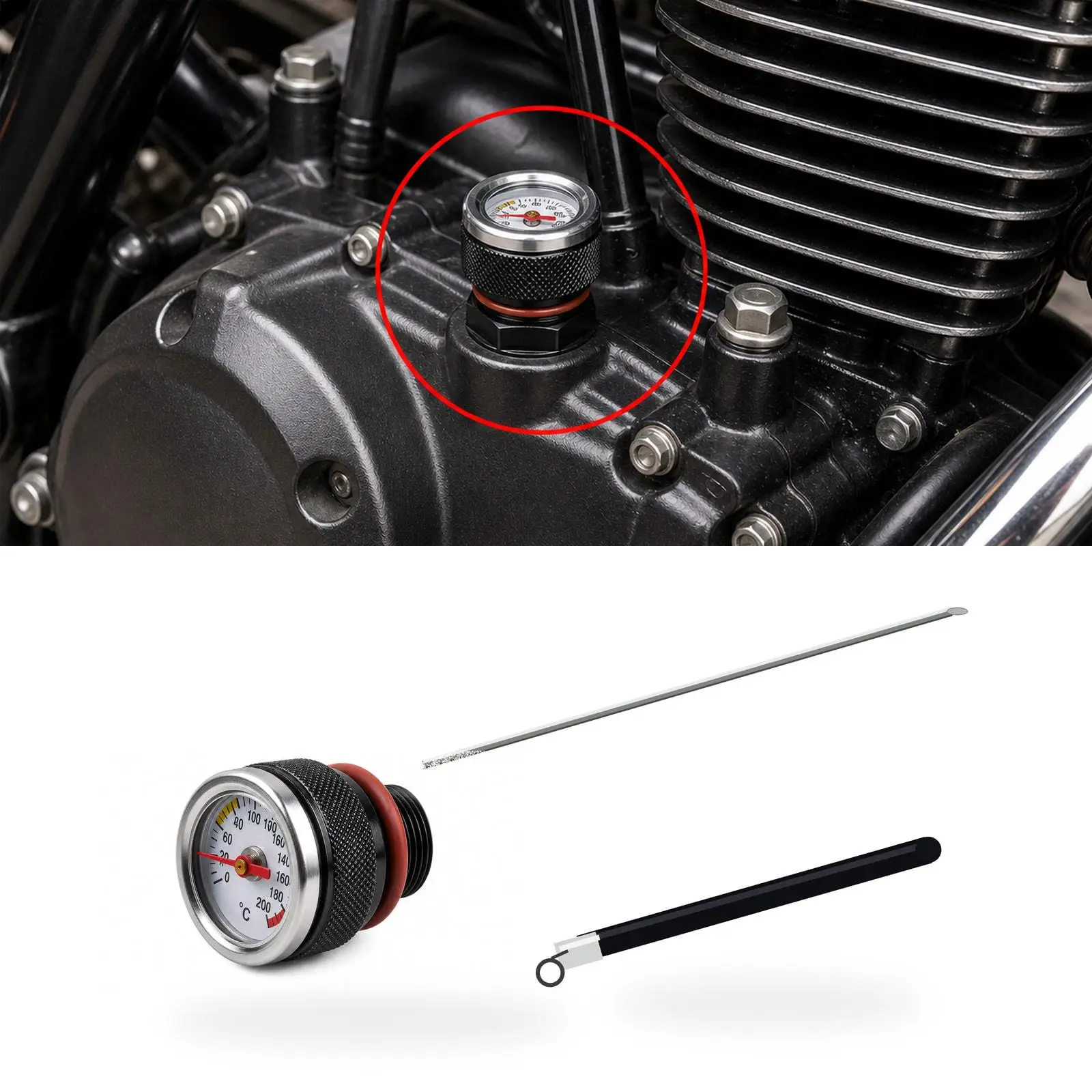 Waterproof Motorcycle Oil Gauge Real Time Engine Temp Meter High Heat Resistant Aluminum Alloy Accessory for Car Marine Boat
