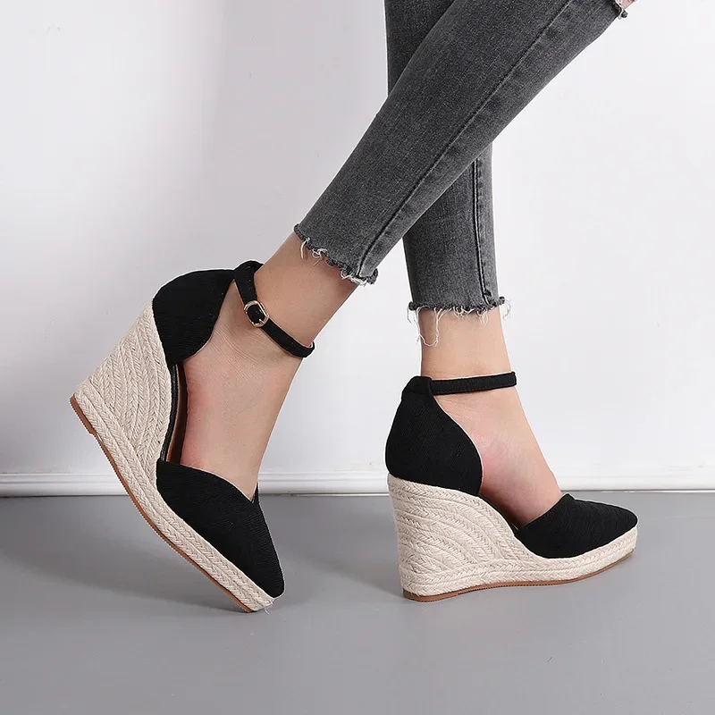 Fashion High Heels Women Party Shoes Pointed toe Elegant Ladies Wedges Shoes Brand Women Pumps Black Big Size 42 D104