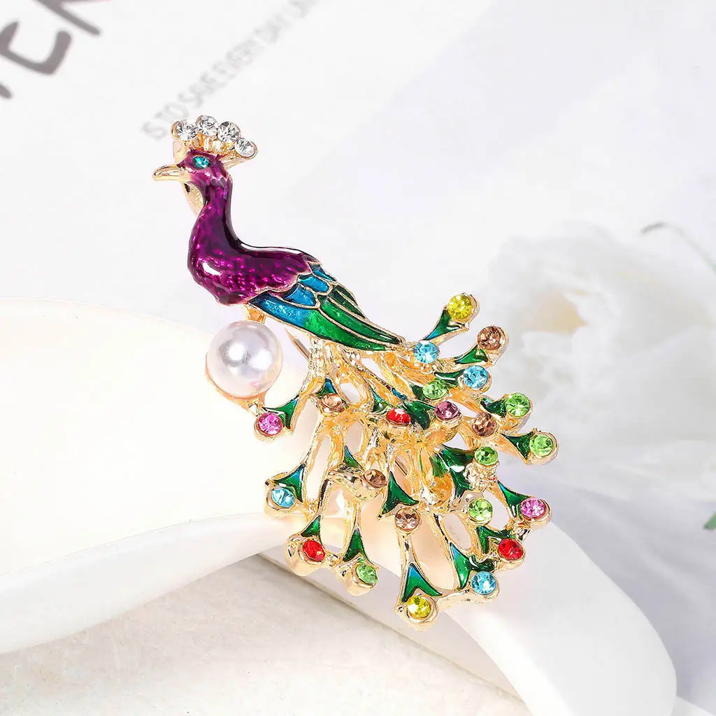 

New Pearl Peacock Female Vintage Enamel Diamond Drip Rhinestone Pin