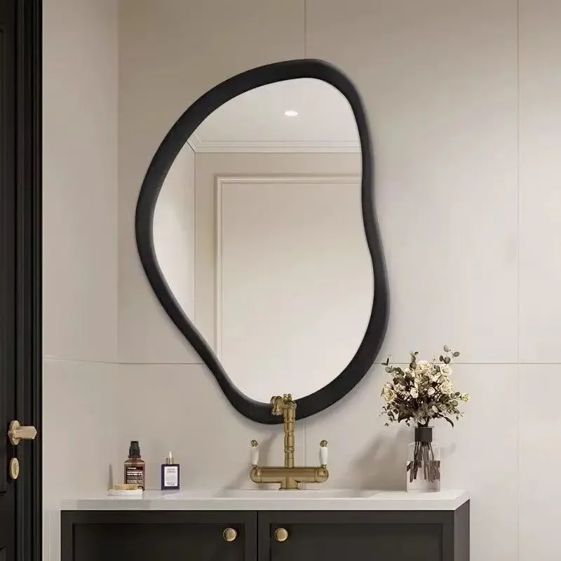 Walnut Wood Bathroom Mirror Retro Bath Mirrors Dressing Table Modern Ornament Bedroom Luxury Wall Mounted Accessories