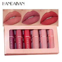 HANDIAYAN 6 Colors/Box Nude Velvet Lipstick Kit Makeup Cosmetics Cream Matte Lip Stick Set Waterproof Silky Matt Lip Balm Pencil