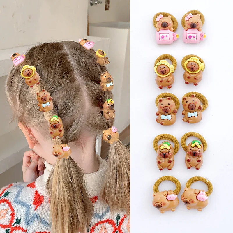 Cartoon Capybara Hair Ties for Children Girls Soft Resin Hair Accessories for Everyday Wear Playful Animal Design Gifts