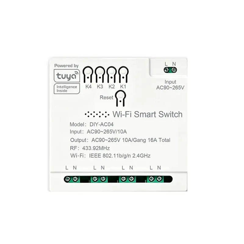 Reliable-Tuya Garage Door Wifi Relay Switch RF 4 Channel Module 90-265V 16A Wifi Curtain Module Wireless Switch,Tuya Garage Door