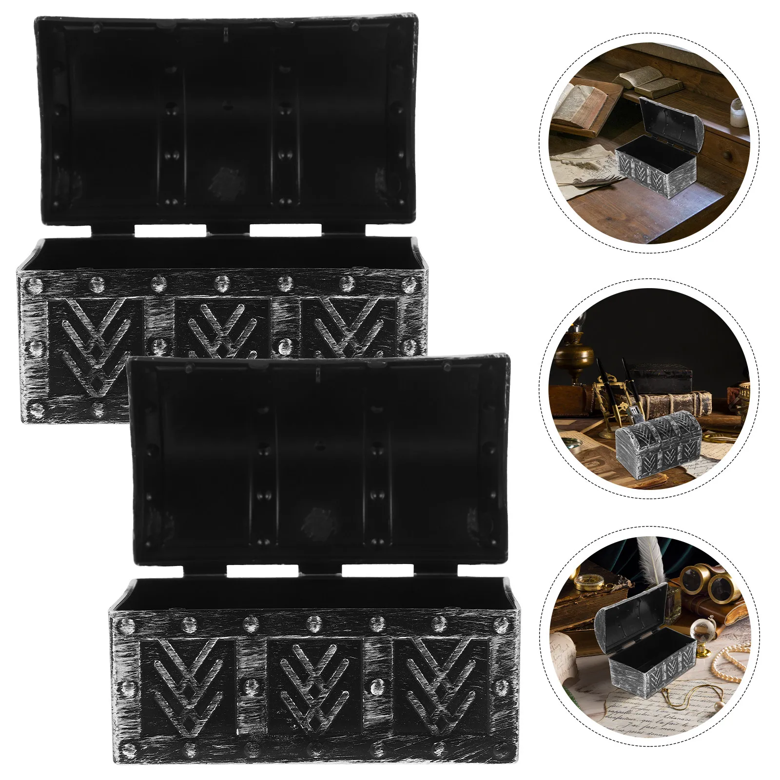 2Pcs Vintage Jewelry Box Retro Plastic Treasure Chest for Jewelry Storage Trinket Organizer Decorative Desktop Display Small