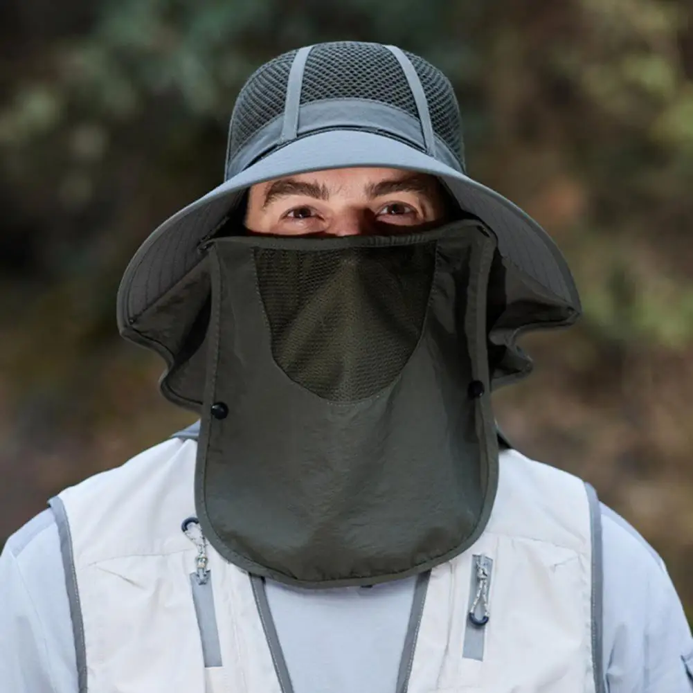 UV Protection Hat Adjustable Drawstring Bucket Hat, Outdoor Activity Hat with Shawl And Face Guard Design