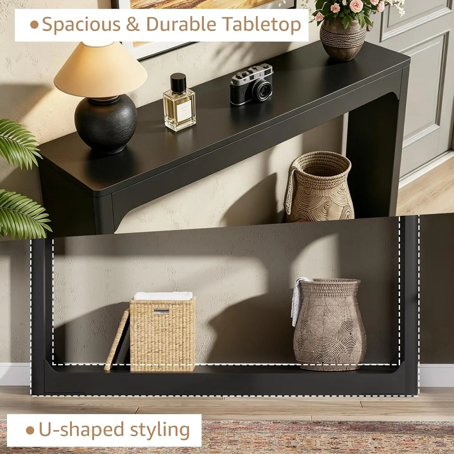 Farmhouse Console Table with Storage Shelf, 2-Tier Narrow Sofa Table Behind Couch, Rustic Entryway Table with, Customized