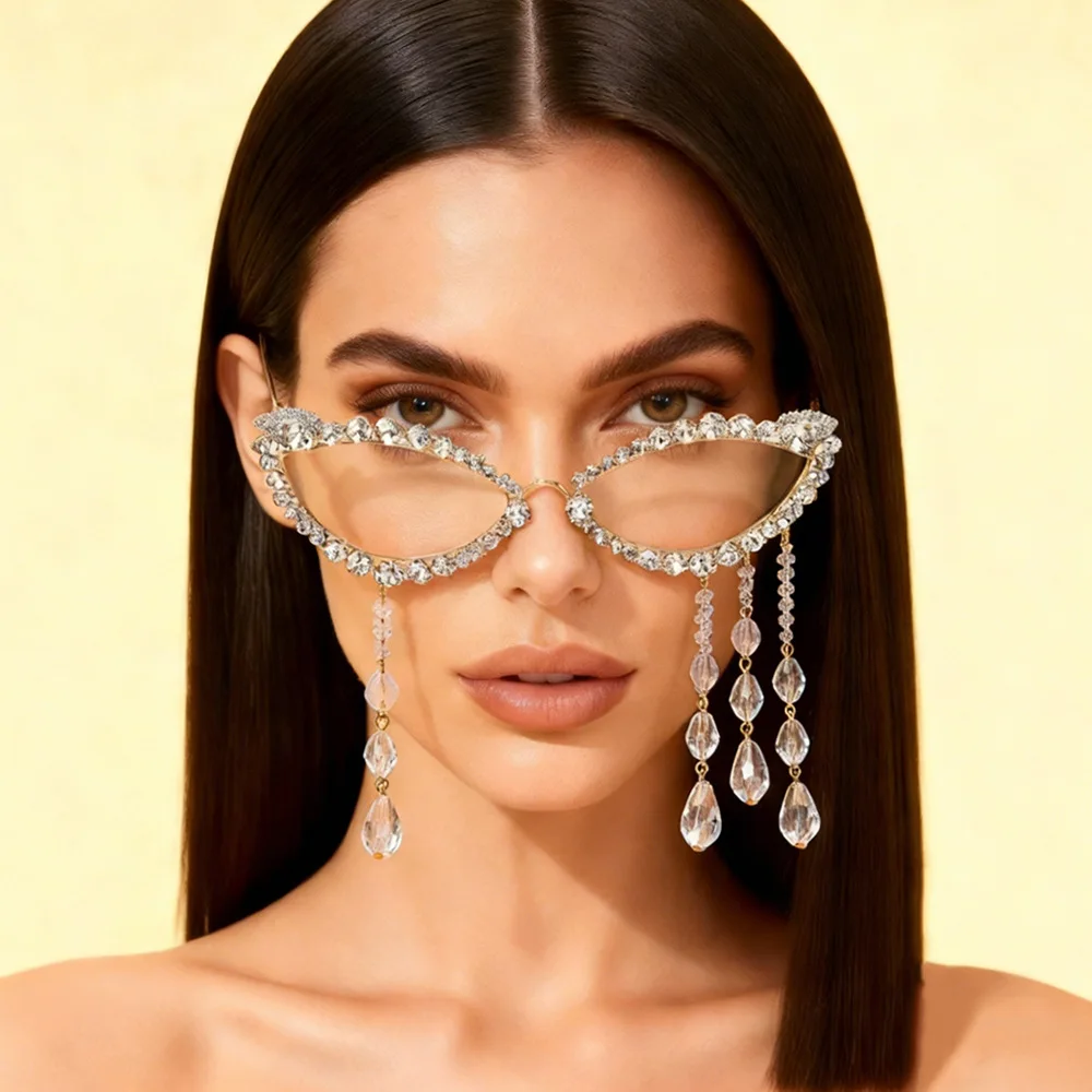 New Waterdrop Triangle Cat Eye Sunglasses Fashion Diamond Embedded Sun Glasses Stylish Y2K Feelings Fashionable
