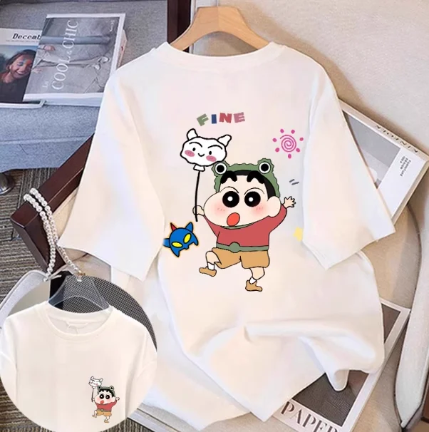 

MINISO Cartoon Balloon Crayon Shin-chan Short Sleeve Women Men Loose Casual Comfortable T-shirt Stylish Tops Hot-selling Tees