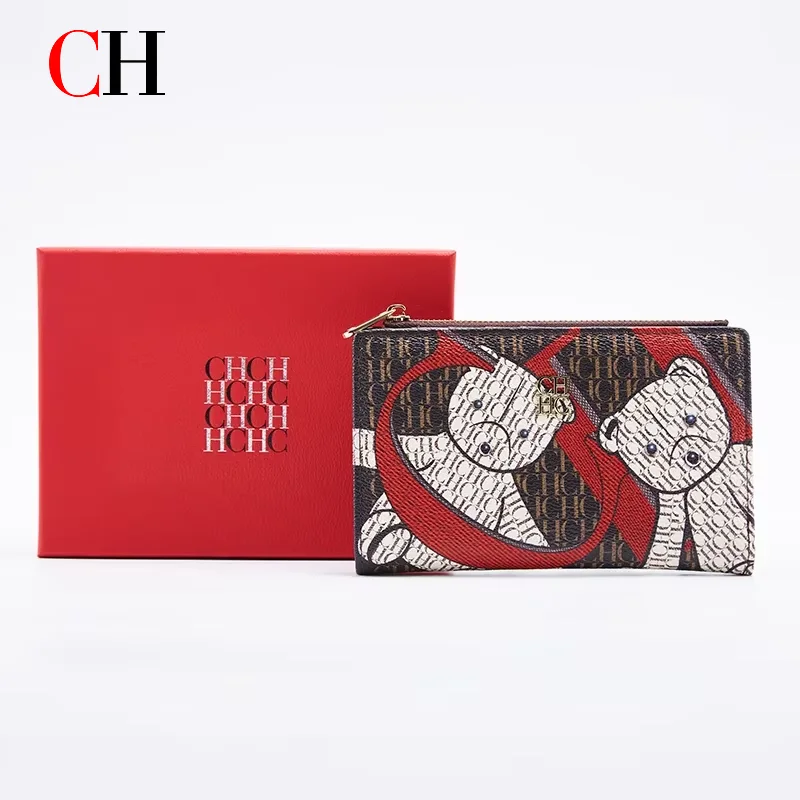 

Кошелек CH для женщин, роскошный картхолдер с монограммой, модный кошелек на молнии для монет, элегантный кожаный клатч для повседневного использования, подарок