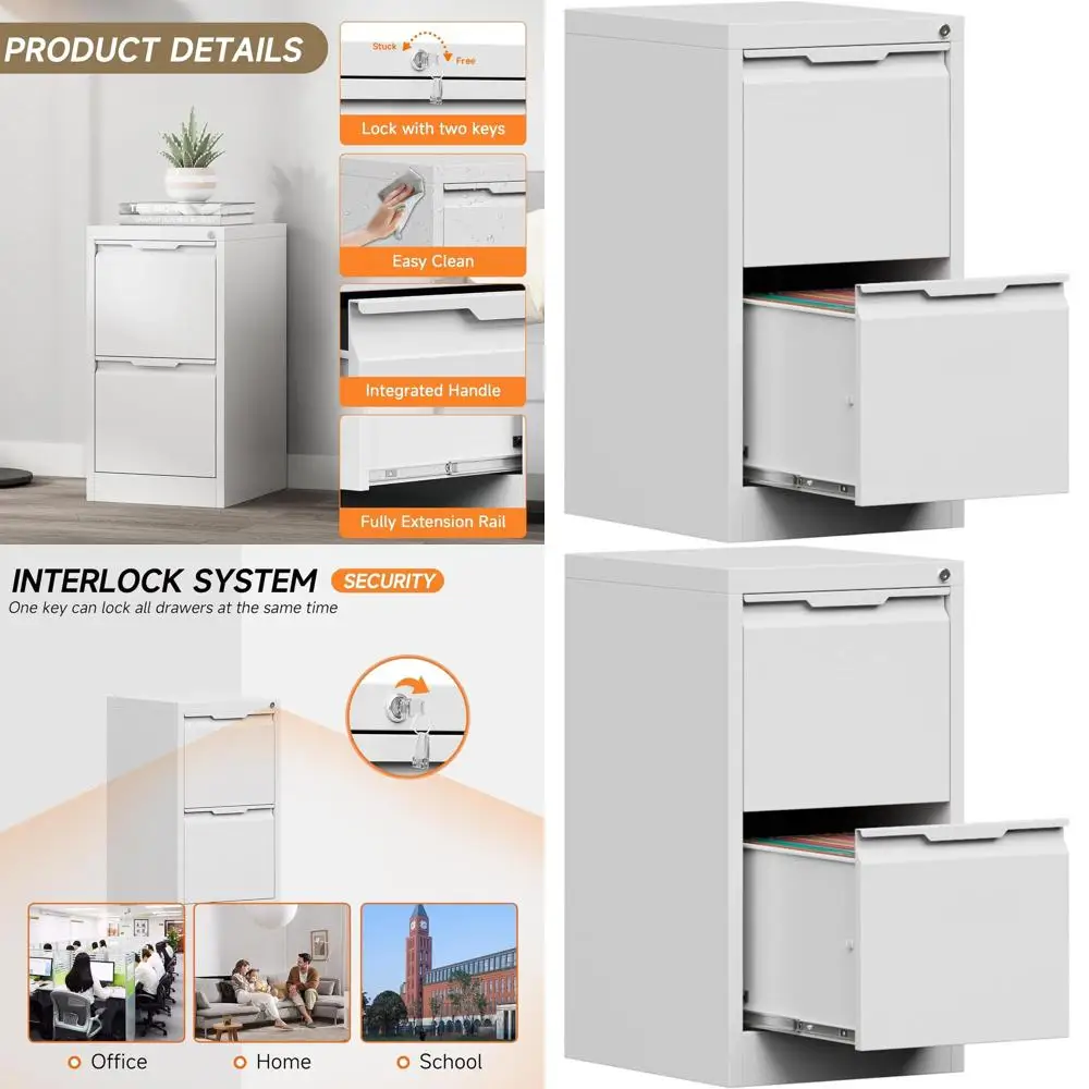 

Белый металлический шкаф для документов с 2 ящиками и замком, для хранения документов формата А4/F4/Legal/Letter в домашнем офисе