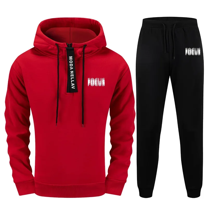 Męski zestaw 2-częściowy na rok 2025: bluza z krótkim zamkiem i spodnie, miejski styl streetwear, dres, strój na jesień i zimę, modne nadruki, odzież sportowa.