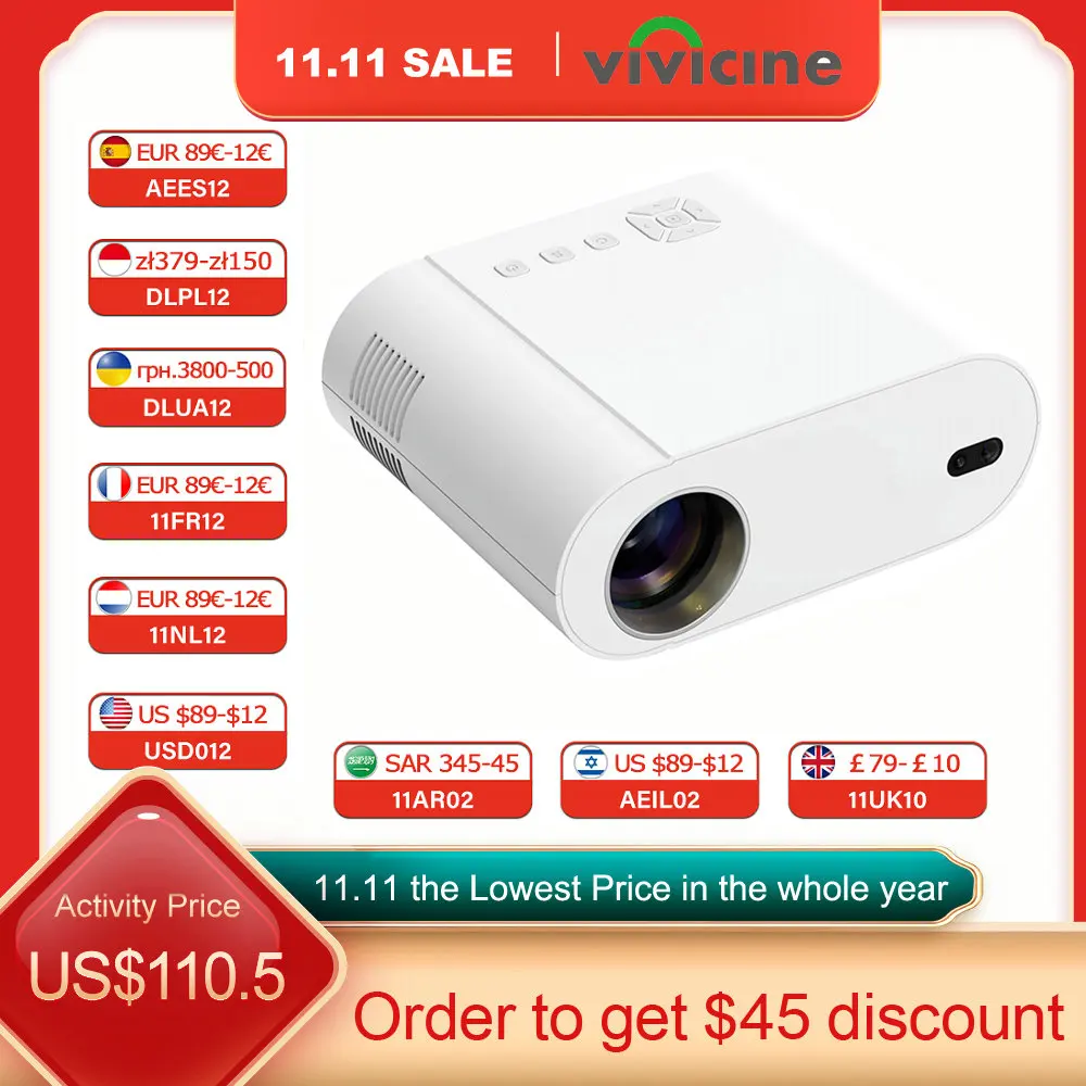 Vivicine L007 جهاز عرض عالي الدقة واي فاي أندرويد جهاز عرض صغير محمول ذكي ، 1920x1080P هاتف LED فيديو سينما منزلية متعاطي المخدرات