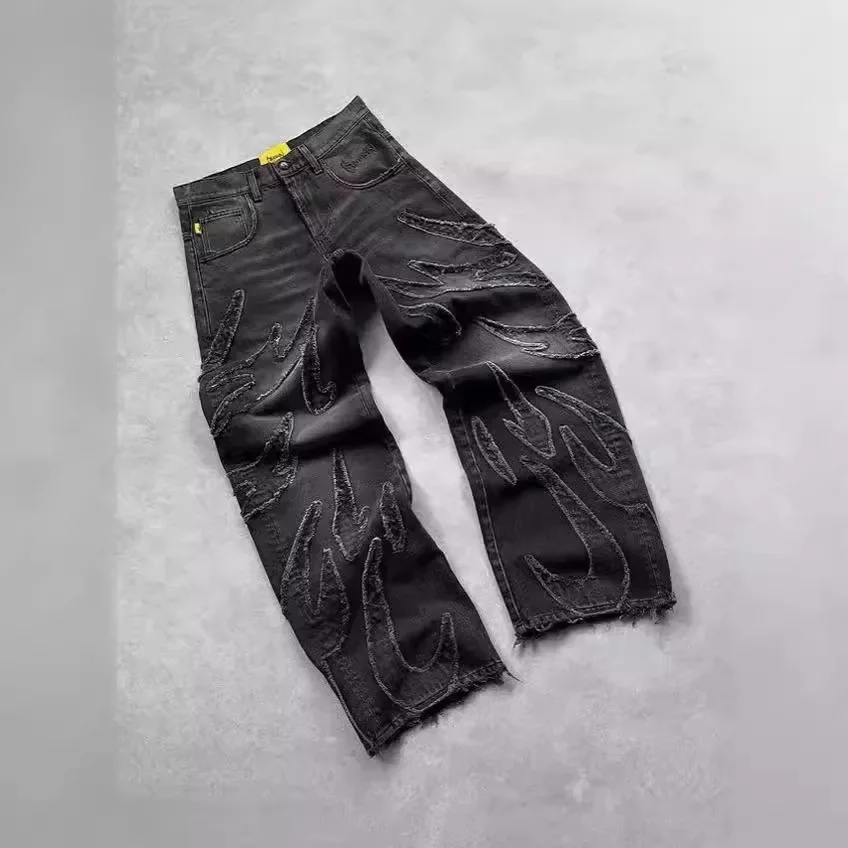 

Men Baggy Jeans Y2k Hip Hop Vintage Black Pants Oversized Embroidery Harajuku Gothic Wide Leg Trousers Streetwear Women Pants