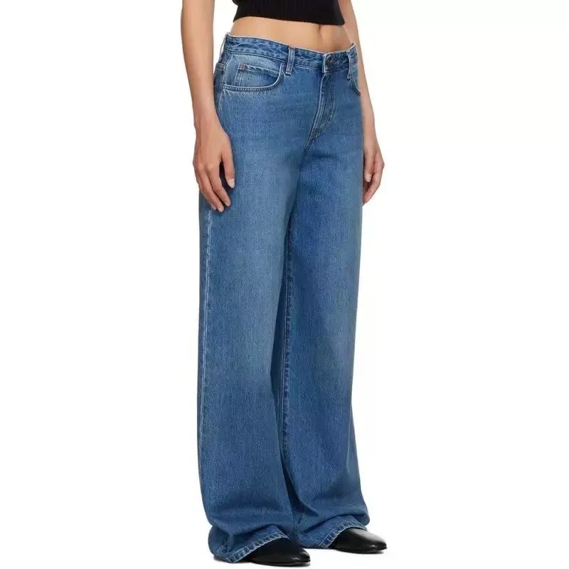 

Maxdutti 2026 Blue Vintage Mom Jeans High Waist Loose Wide Leg Boyfriend Jeans Women's Jeans Woman Clothes Women's Denim Pants