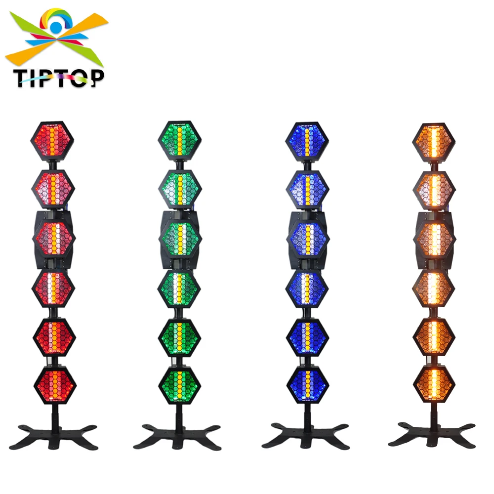 

TIPTOP 6 Eyes Led Retro Light RGB 3IN1 with 3200K Warm White Effect Hexagon Iron Shell Pixel Color Control Retro lamp TP-M144W