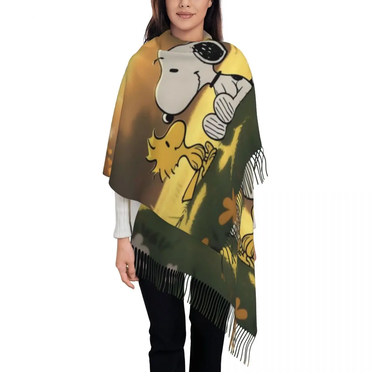 

Custom Lady Long Cartoon Snoopy Scarves Women Winter Soft Warm Tassel Shawl Wraps Scarf