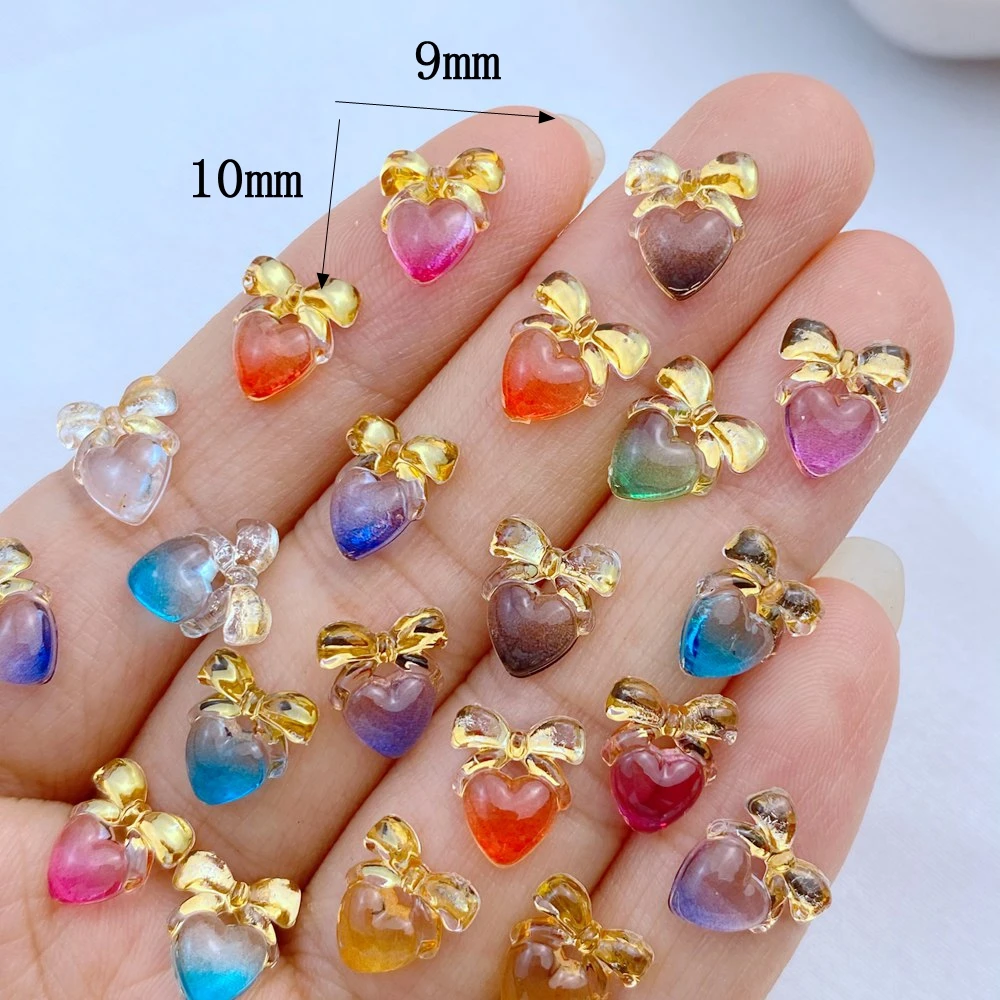 50Pcs New Cute Mini 9*10mm Resin Little Heart-Shaped Bow Series Flatback Ornament Jewelry Making Manicure Hairwear Accessories
