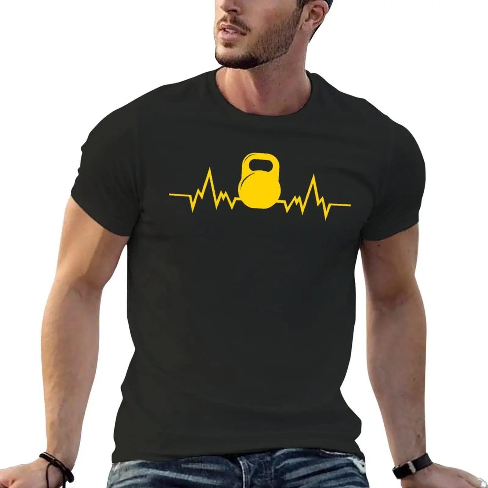 

Weightlifting Kettlebell Heartbeat Exercise T-Shirt customizeds korean fashion men clothings