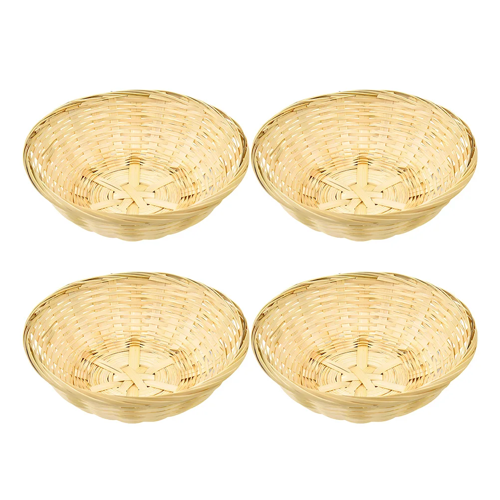 

4Pcs Bamboo Basket Fruit Plate Woven Baskets Containers Food Desktop ganizer Bread Storage Snack Tray Multifunctional Handcraft