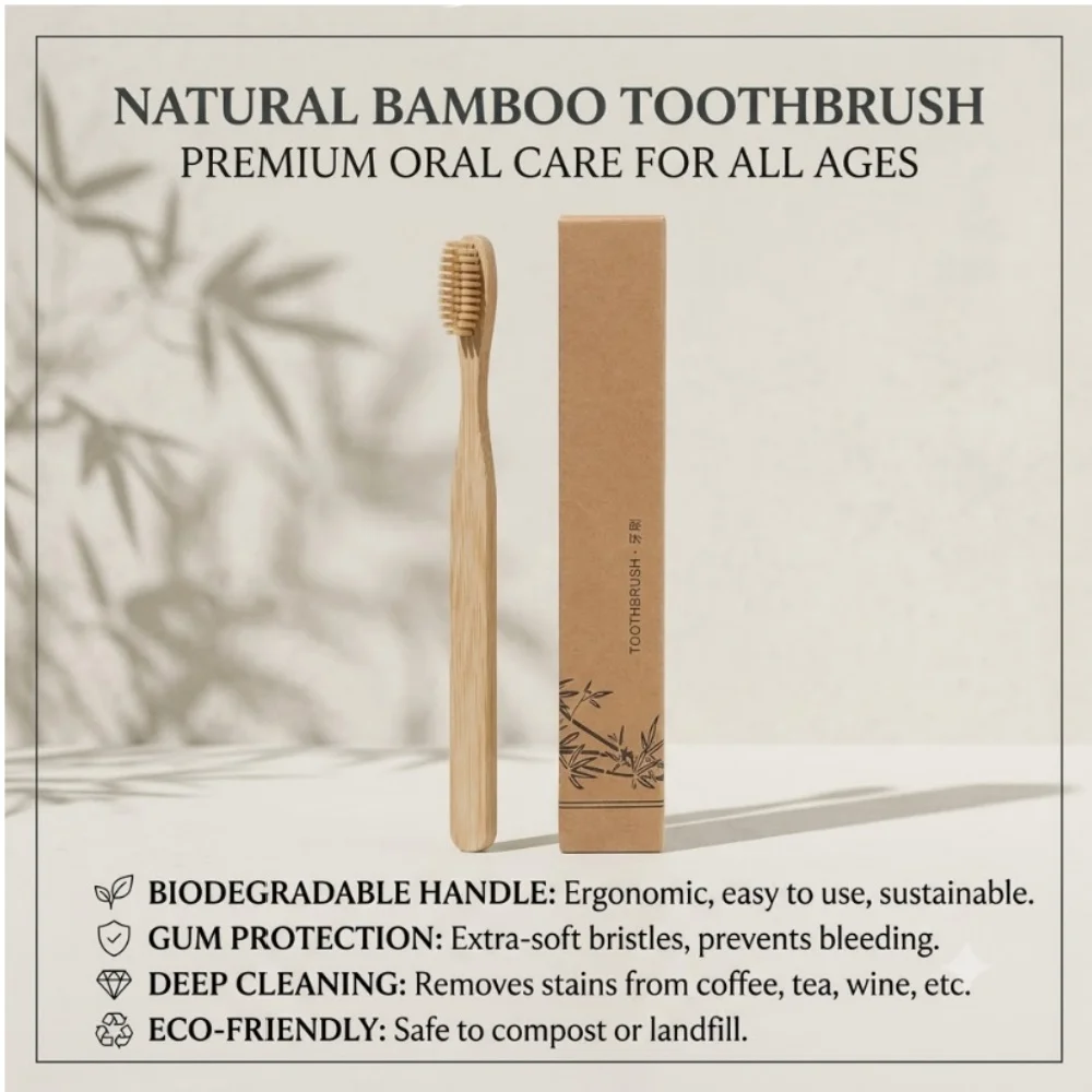 EcoTooth Natural Bamboo Toothbrush Soft Bristles Eco-Friendly Tooth Brush Oral Care Plaque Stain Remover Travel Disposable