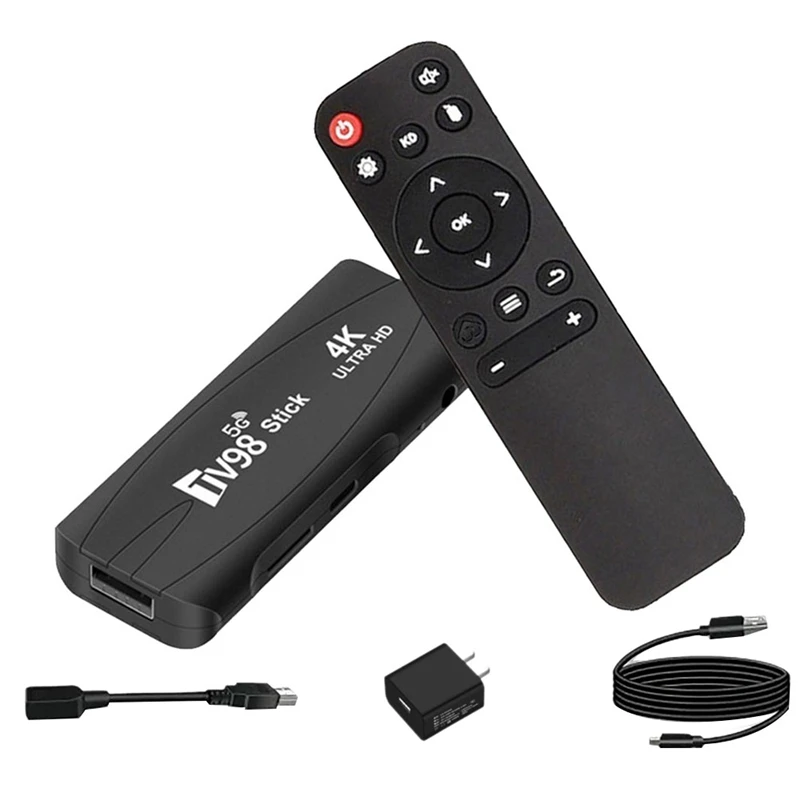 1 ชิ้น TV98 TV STICK 1G + 8G Android 12.1 2.4G 5G Wifi Android สมาร์ททีวีกล่อง 4K 60Fps ชุดกล่องด้านบน (US Plug)