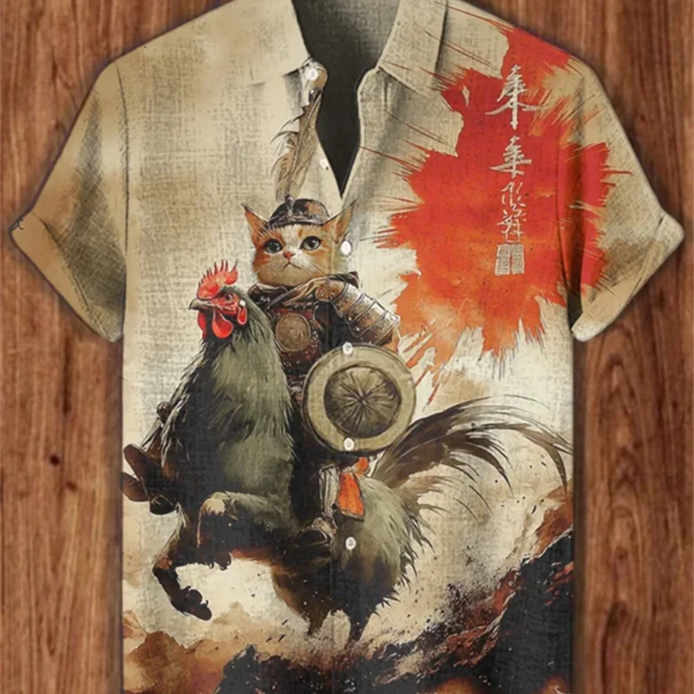 قميص كتان للرجال، طباعة المحيط، قميص بأزرار وأكمام قصيرة، عطلة شاطئ هاواي، ملابس رجالية كاجوال بمقاسات كبيرة #6