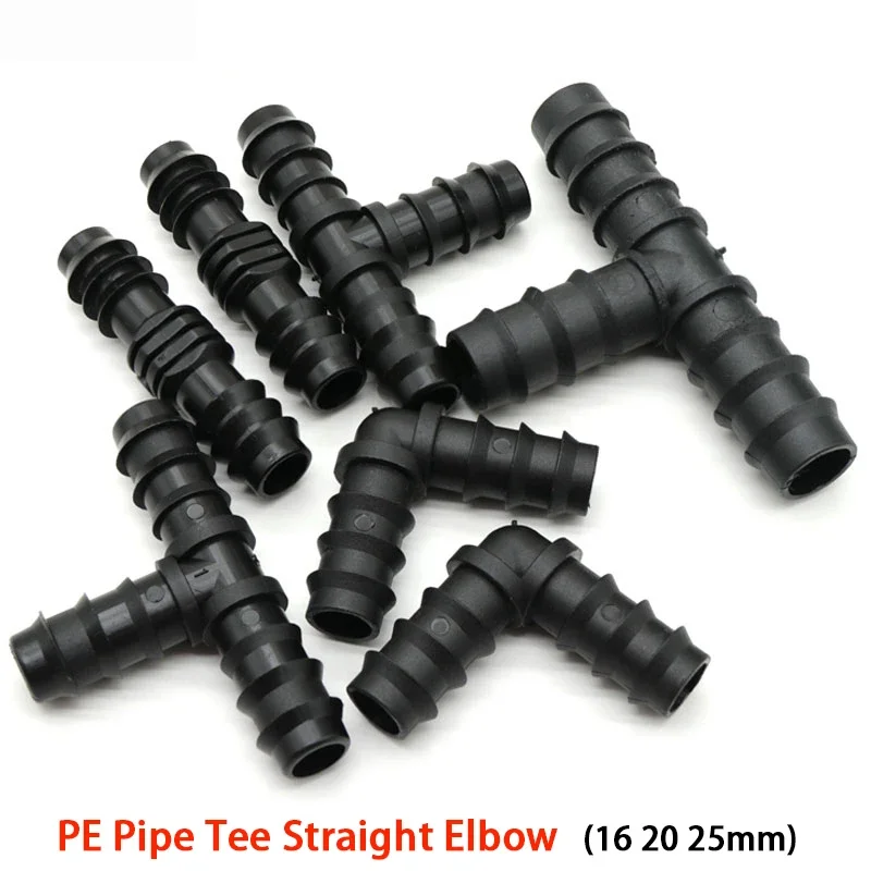 

5/10pcs 16 20 25mm Greenhouse PE Pipe Connector Tee Straight Elbow Plug Irrigation Pipe Fitting Micro Spray Accessories Black