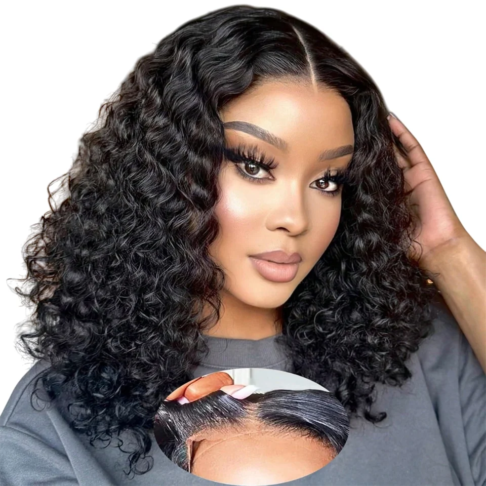 

4X4 HD Pre Cut Lace Curly Bob Wigs Human Hair Preplucked 8-16inch 5x5 Wear And Go Curly Bob Glueless Wig Human Hair Easy To Wear