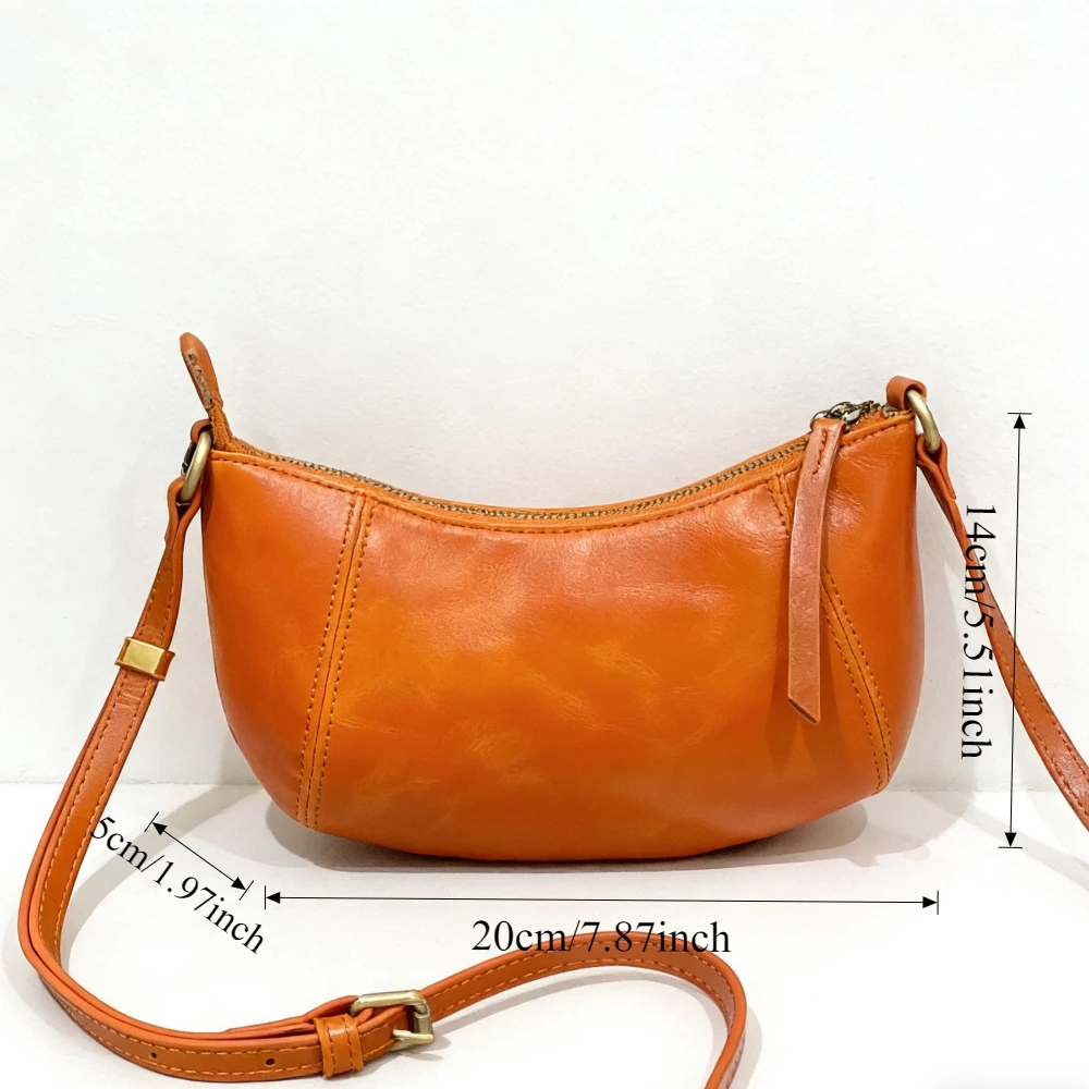 

Genuine Full Grain Leather Hobo Bag for Women Shoulder Crossbody Bag, Retro Plant Tanned Cowhide Crescent Purse, Casual Handbag