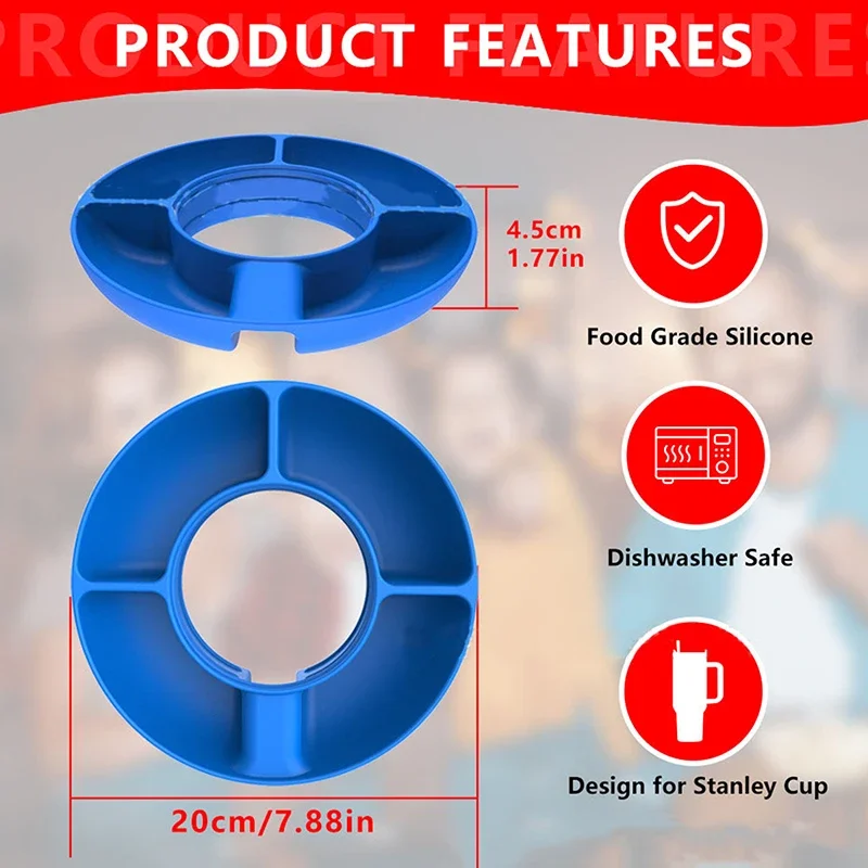 Snack Bowl For Stanley Tumbler Accessories,Silicone Snack For Stanley Cup 40 Oz,Snack Container,4 Compartment Reusable Snack