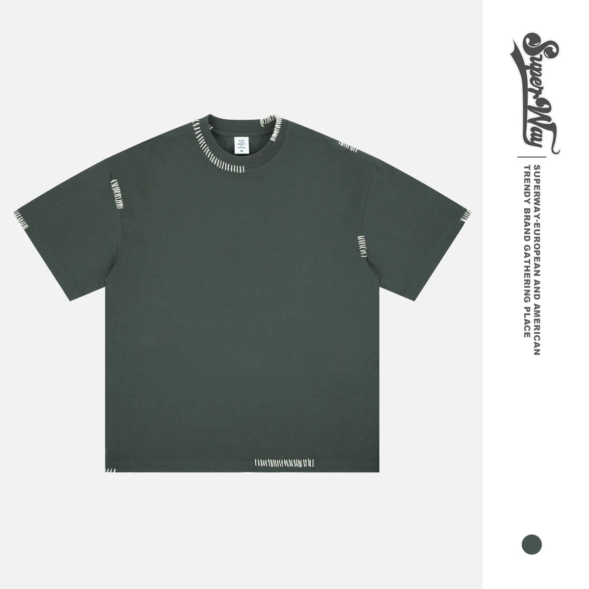 SUPER WAY Handmade Sewing Line Washed Heavyweight Loose Short-Sleeve T-Shirt American Street Brand Spring Summer 2026 F545